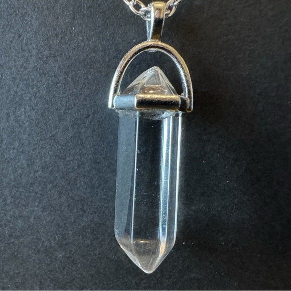Clear Glass Crystal Point Necklace – Silver Tone Chain – Boho, Witch - Picture 2 of 7